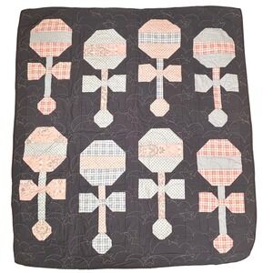 Handmade Baby Quilt Blanket Wall Hanging Rattles Star Moon 38x40 Gray Blue Pink